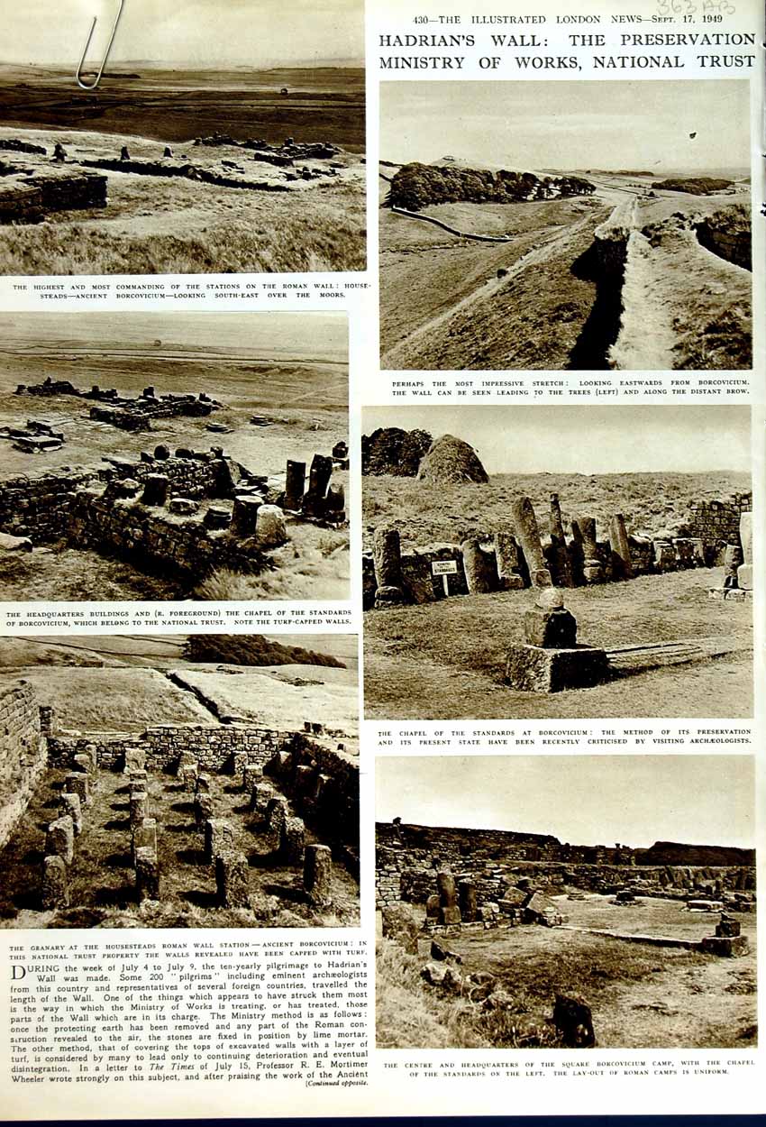 Old Vintage Print 1949 Hadrian'S Wall Borcovicium Archaeology Cilurnum 20th