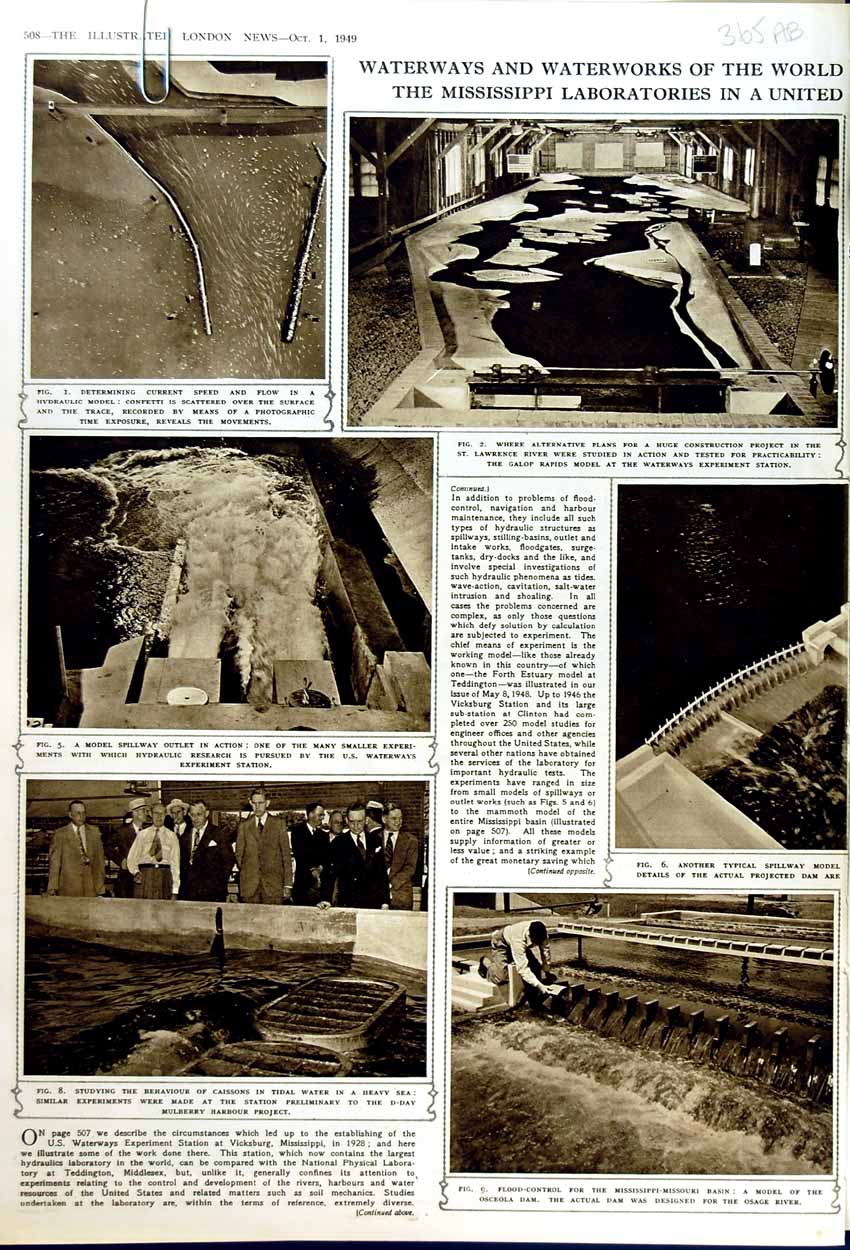 Old Vintage Print 1949 Mississippi River Waterworks Laboratories Caisson 20th