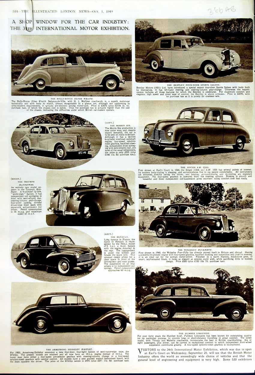 Old Vintage Print 1949 International Motor Exhibition Humber Tourer Car 20th