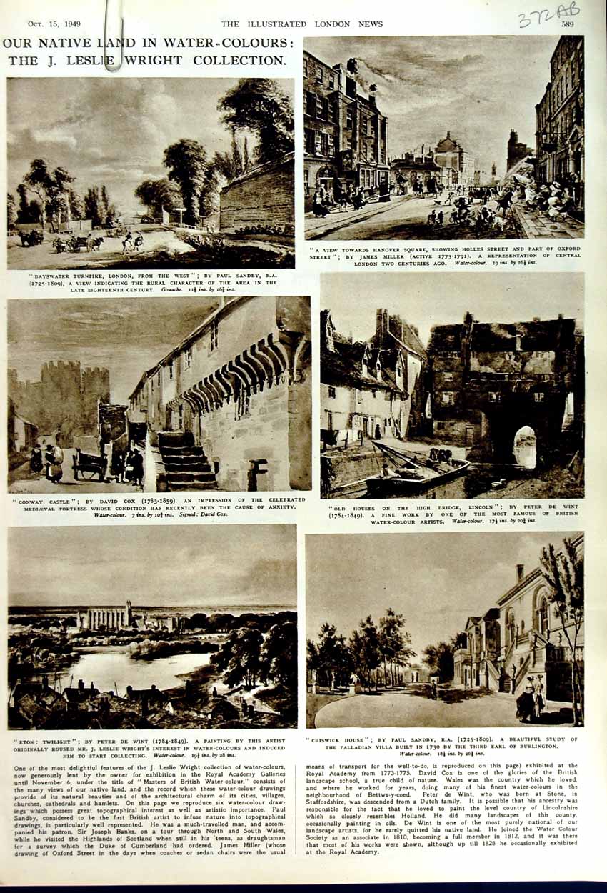 Original Old Vintage Print 1949 Leslie Wright Art Beach France Durham 20th