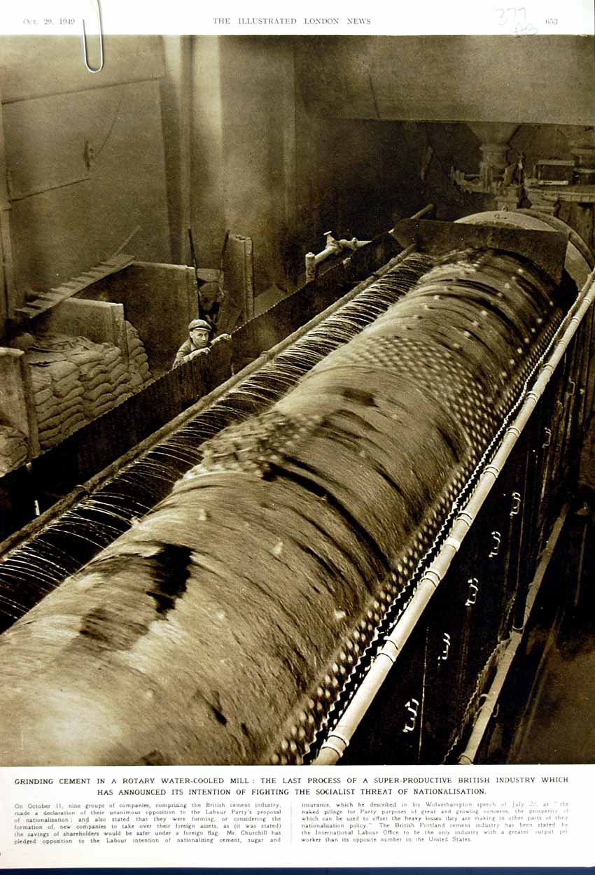Old Vintage Print 1949 Water-Cooled Mill British Industry Rotary Kilns 20th