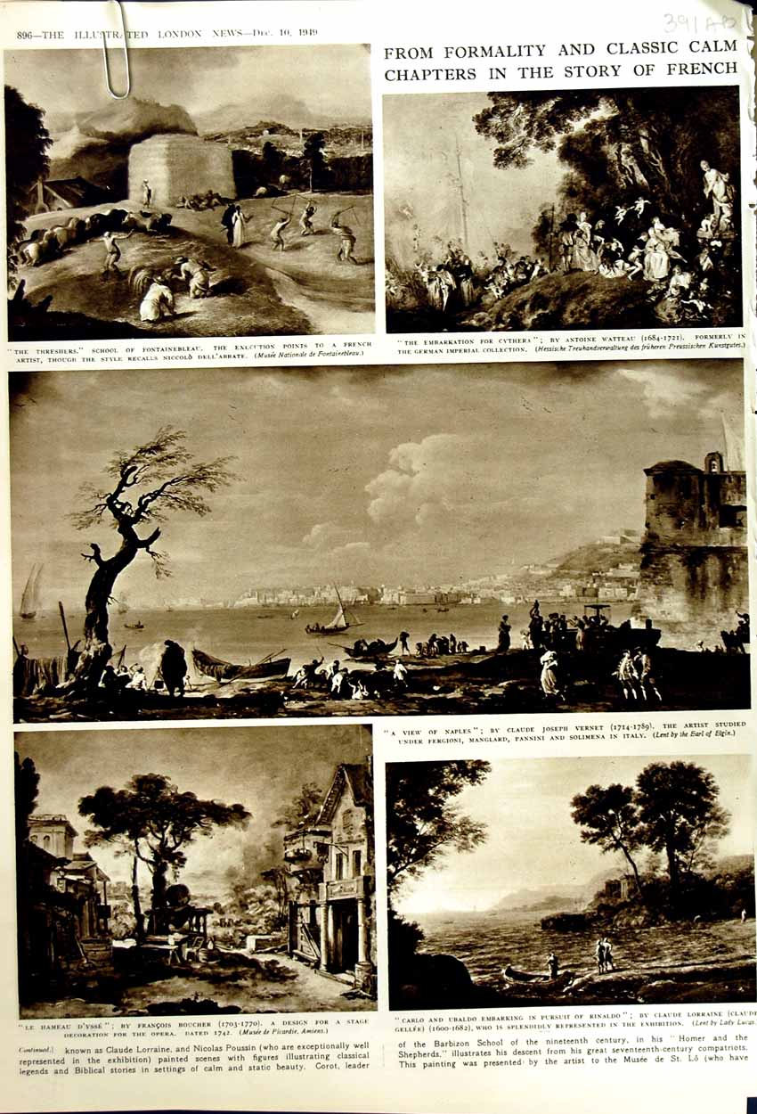 Old Vintage Print 1949 French Art Burlington House Paintings Landscapes 20th