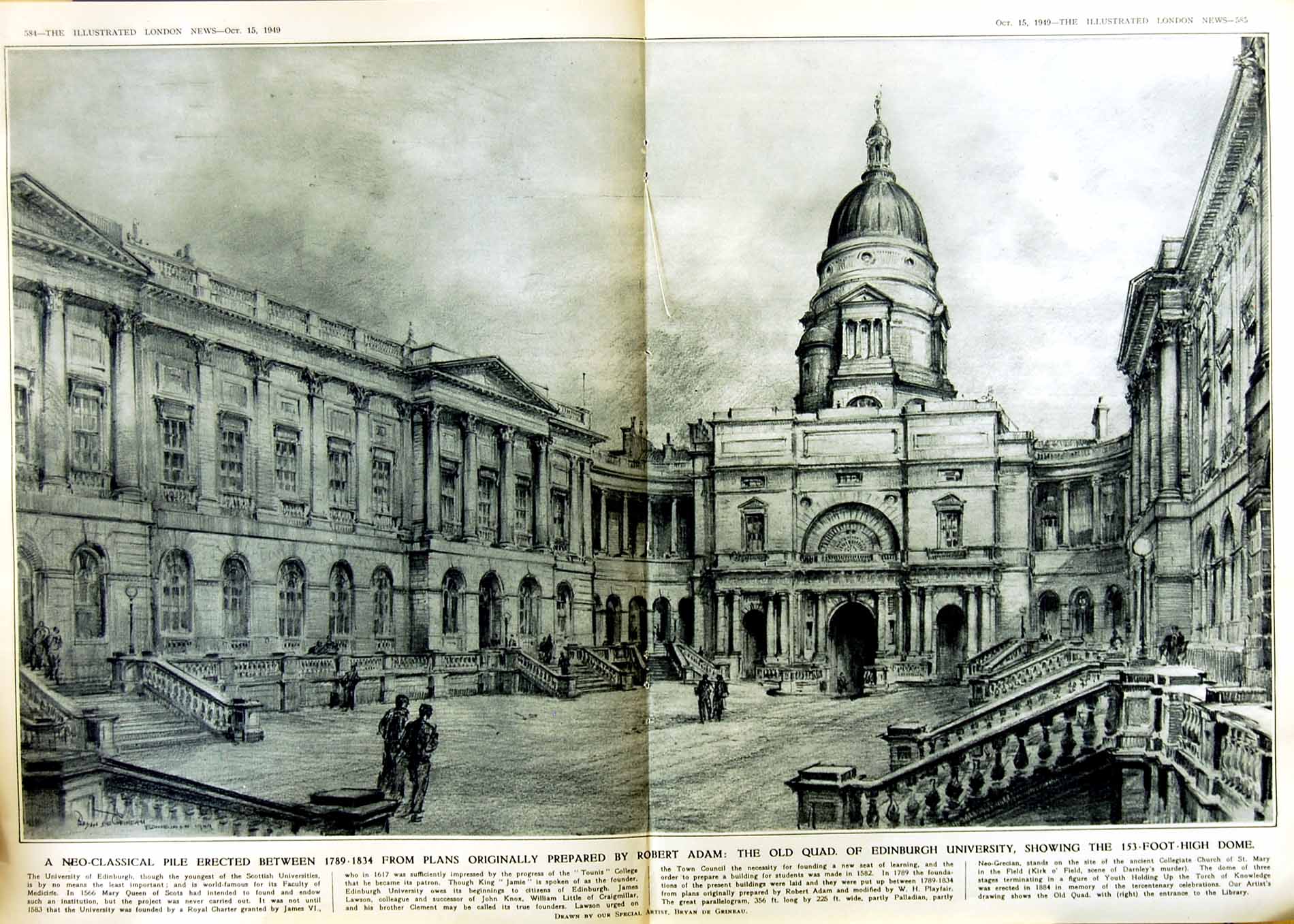 Original Old Vintage Print 1949 Quad Edinburgh Dome Robert Adam Scotland 20th