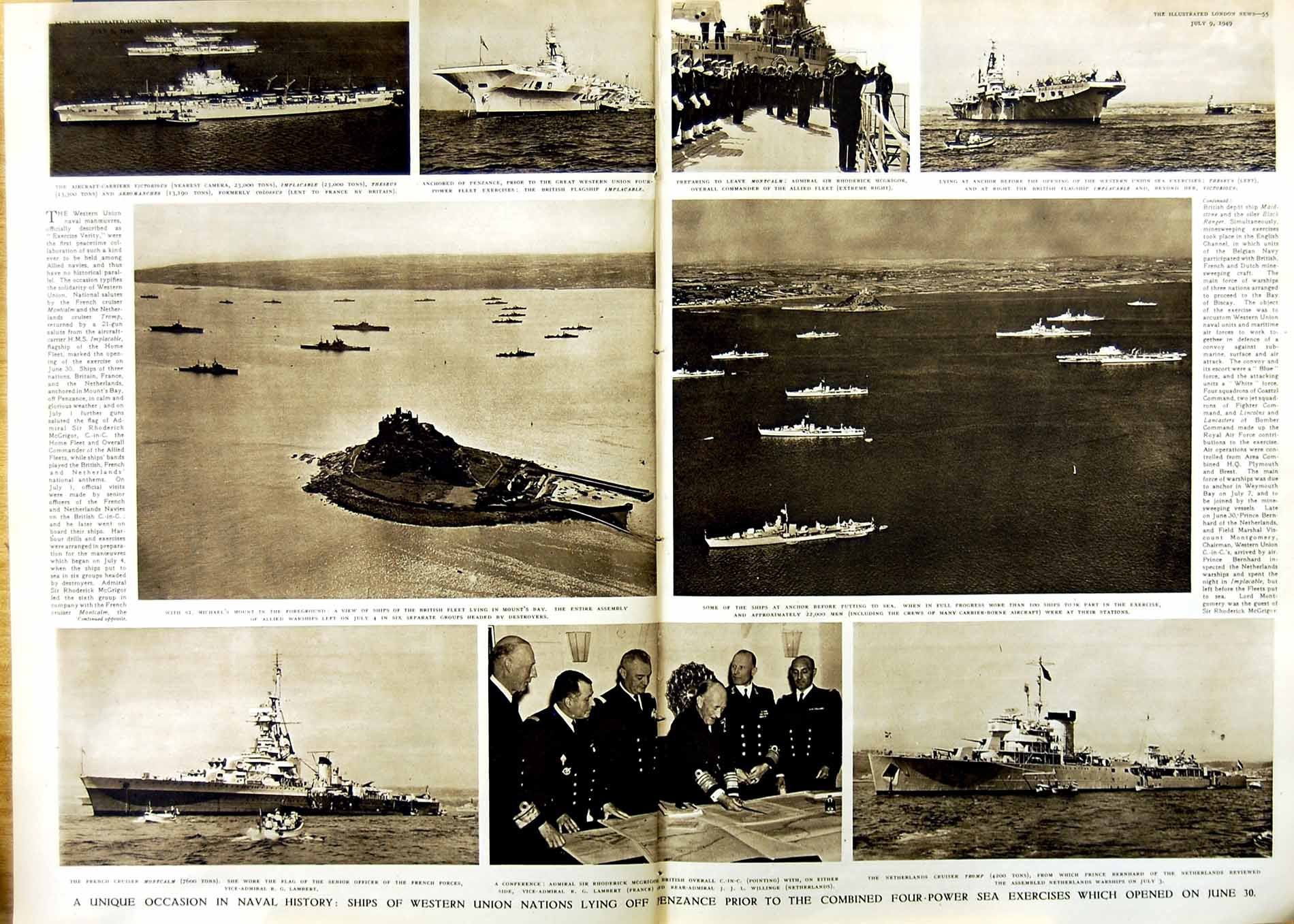 Original Old Vintage Print 1949 Navy Ships Penzance Tromp Lambert Mount'S Bay