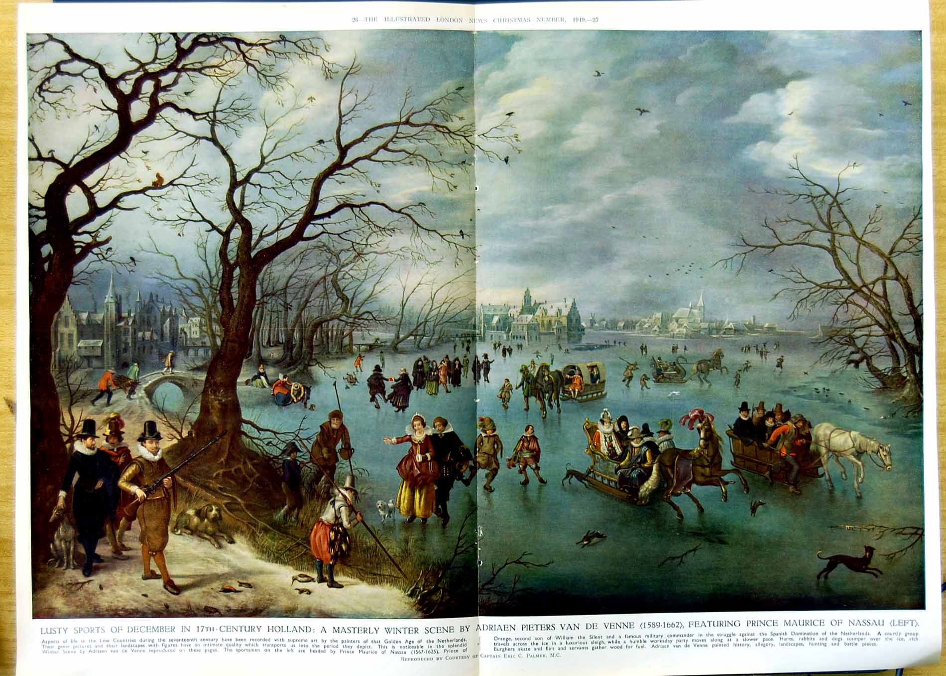 Antique Old Print 1949 Winter Sport Holland Prince Maurice Nassau Adriaen 20th