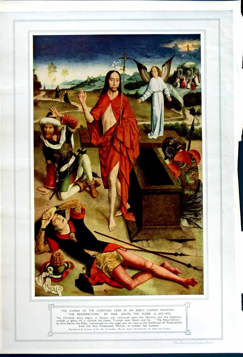 Original Old Vintage Print 1949 Christmas Epiphany Holbein Resurrection Bouts