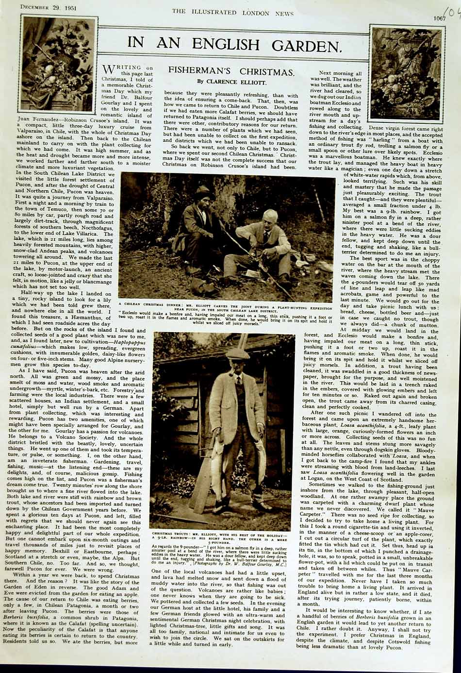 Old Vintage Print 1951 England Garden Trout Fishing Elliott Hunting Sport 20th