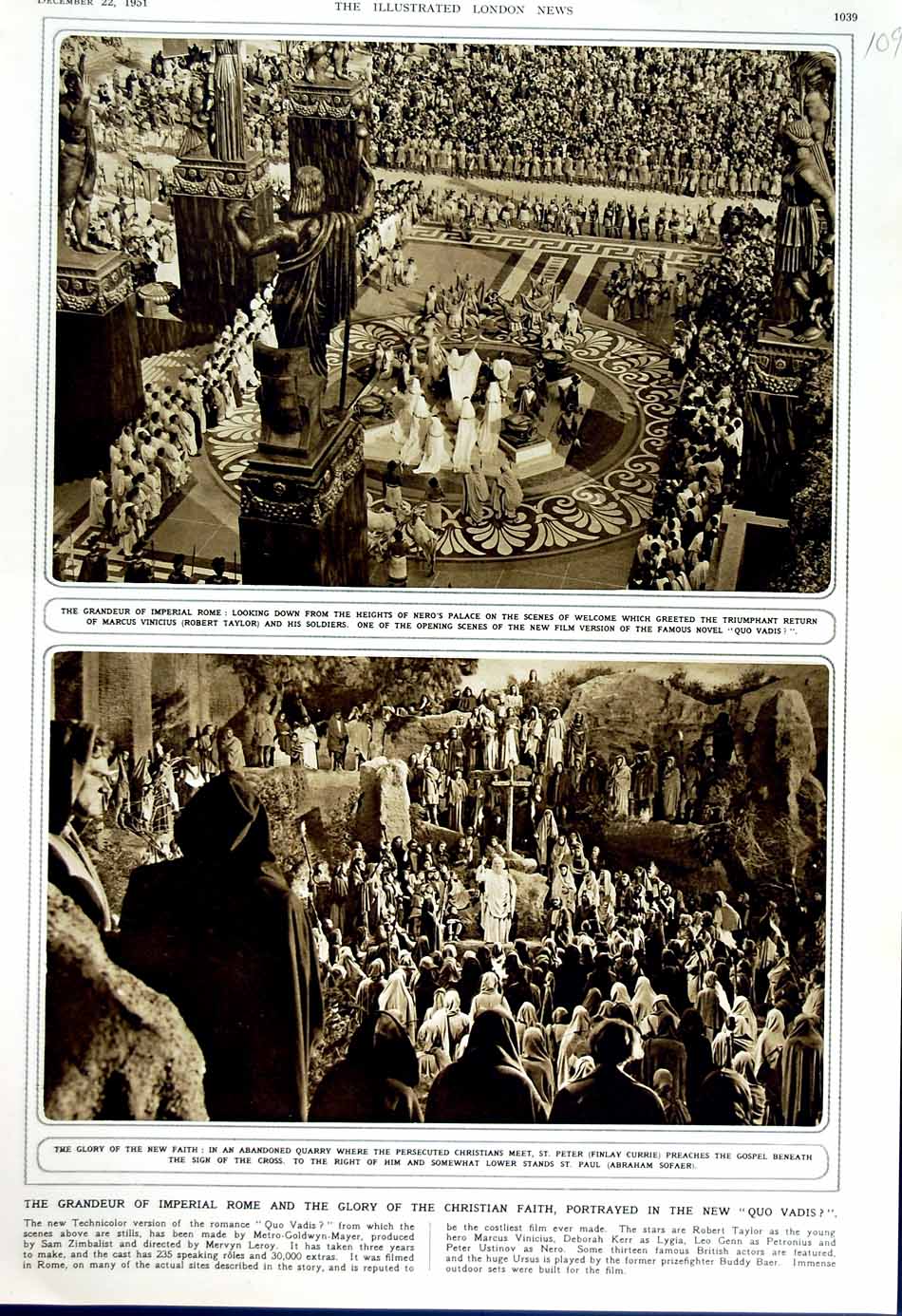 Old Vintage Print 1951 Grandeur Imperial Rome Nero Palace Vinicius Film 20th