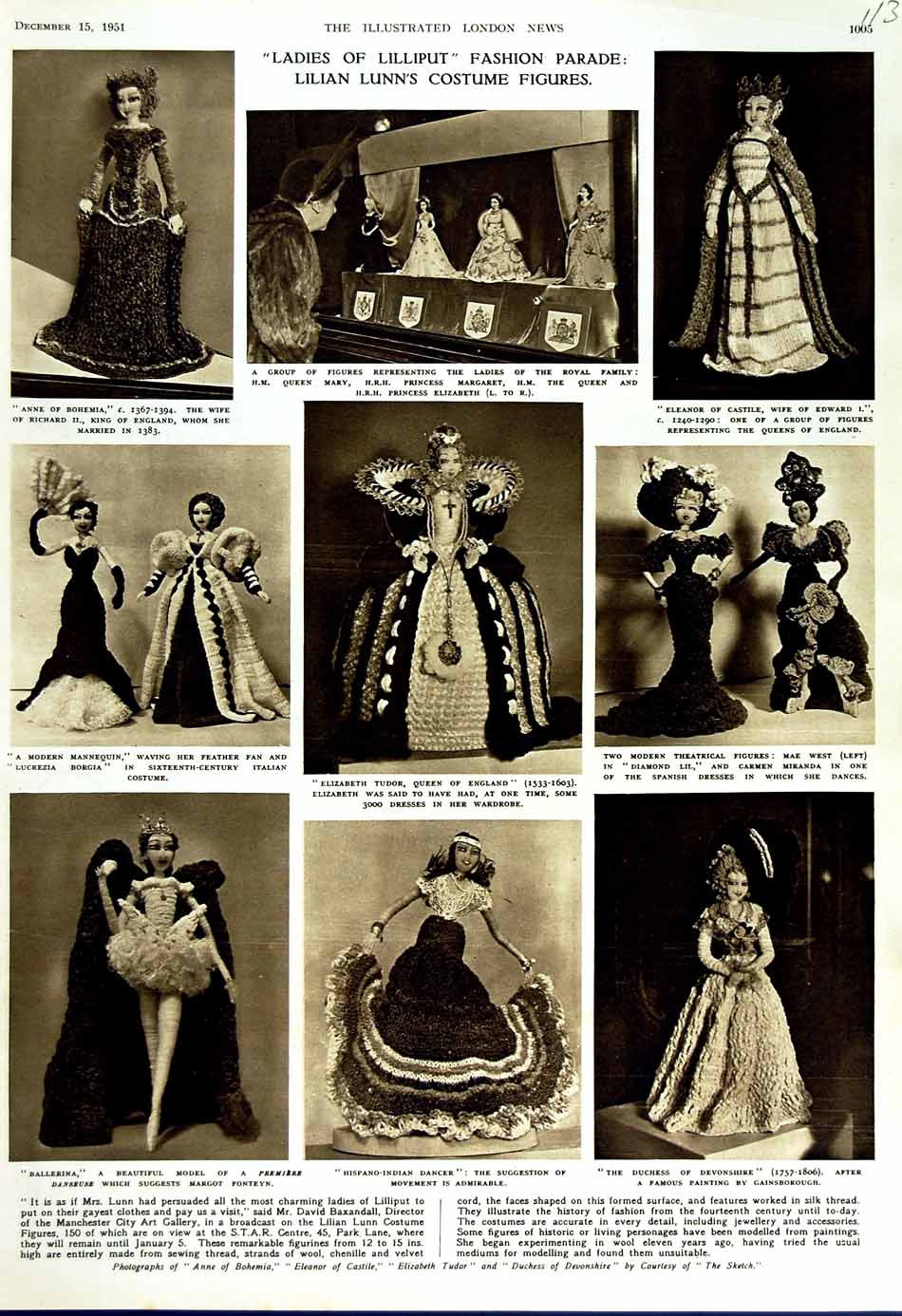 Old Vintage Print 1951 Ladies Lilliput Lilian Dunn Costume Figures Dress 20th