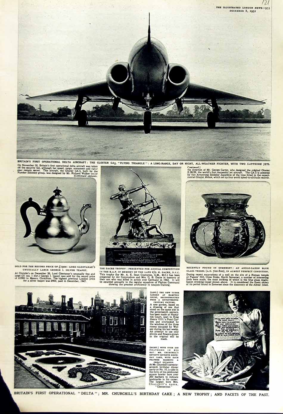 Original Old Vintage Print 1951 Delta Aircraft Sapphire Jets Churchill Birthday