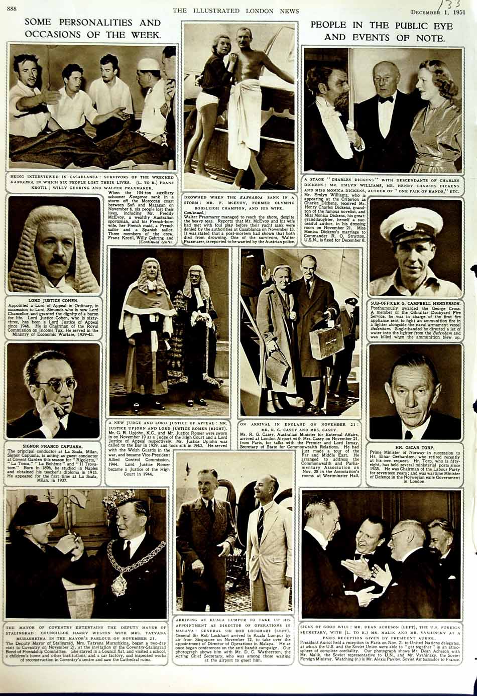 Original Old Vintage Print 1951 People Lockhart Acheson Romer Champion Cohen