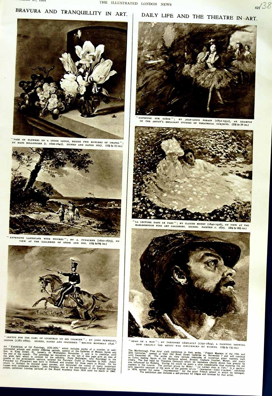 Original Old Vintage Print 1951 Art Rubens Monet Forain Bollingier Pynacker