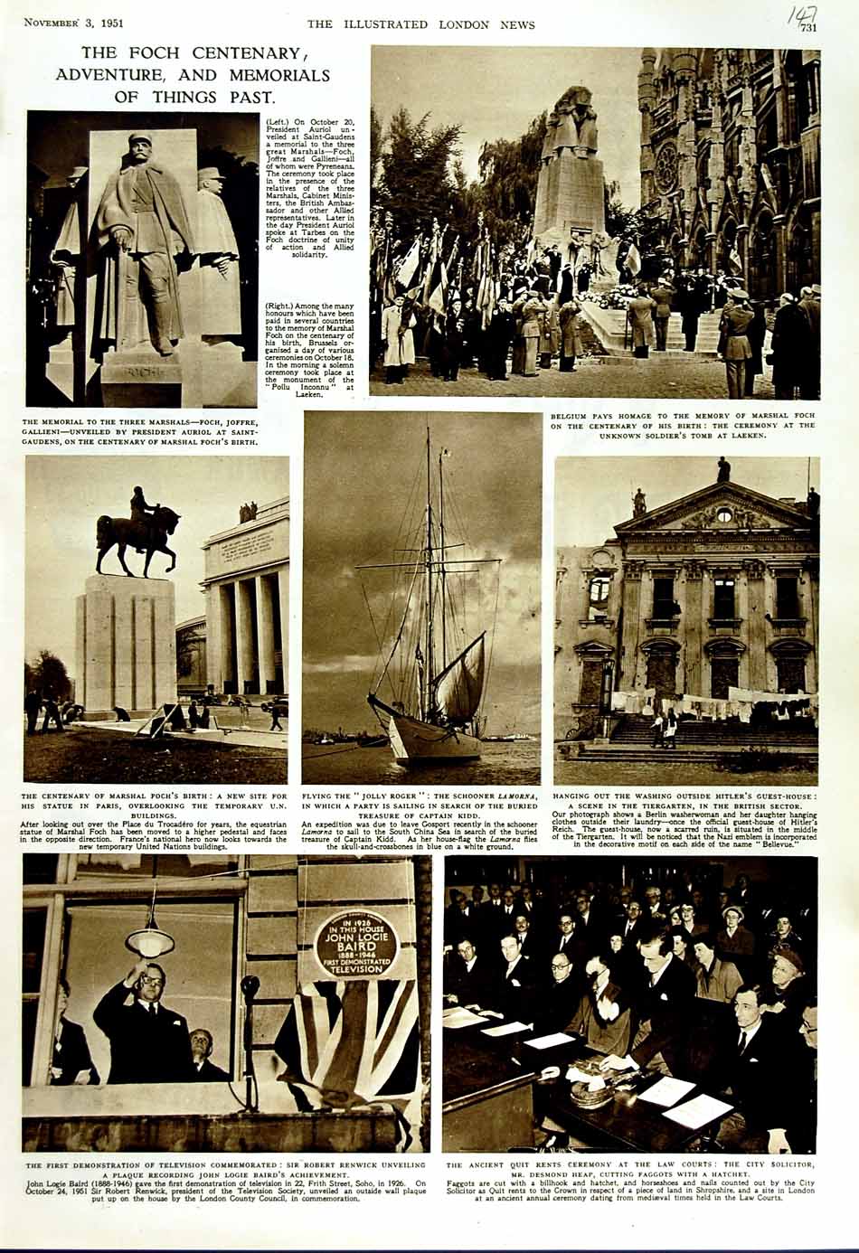 Original Old Vintage Print 1951 Foch Joffre Gallieni Belgium Lamorna Yacht Heap