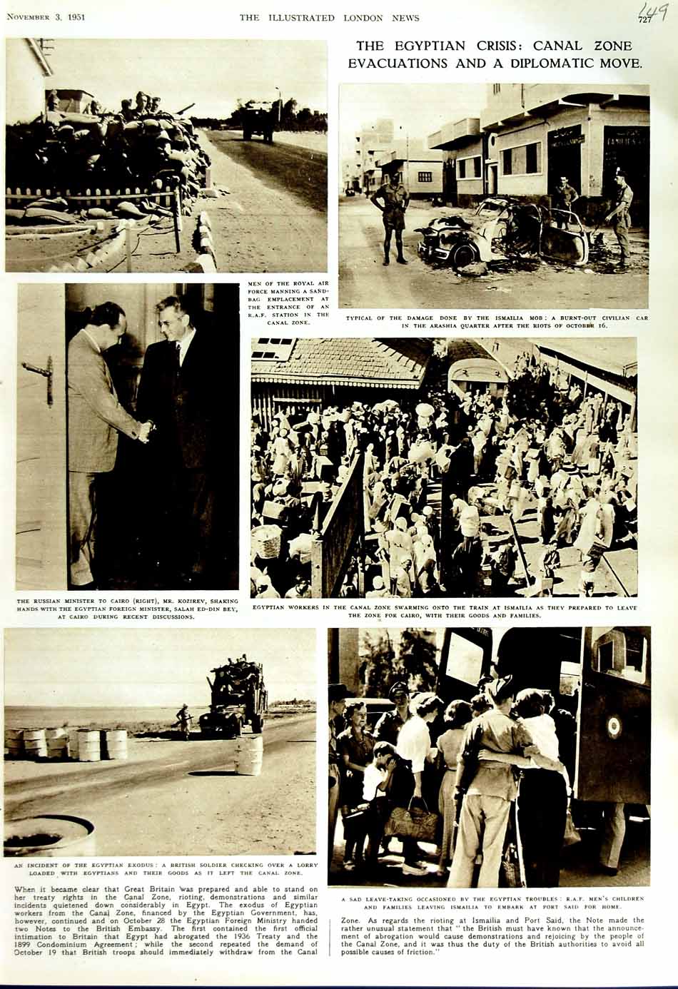 Original Old Vintage Print 1951 Egypt British Sier Canal Ismailia Kozirev War