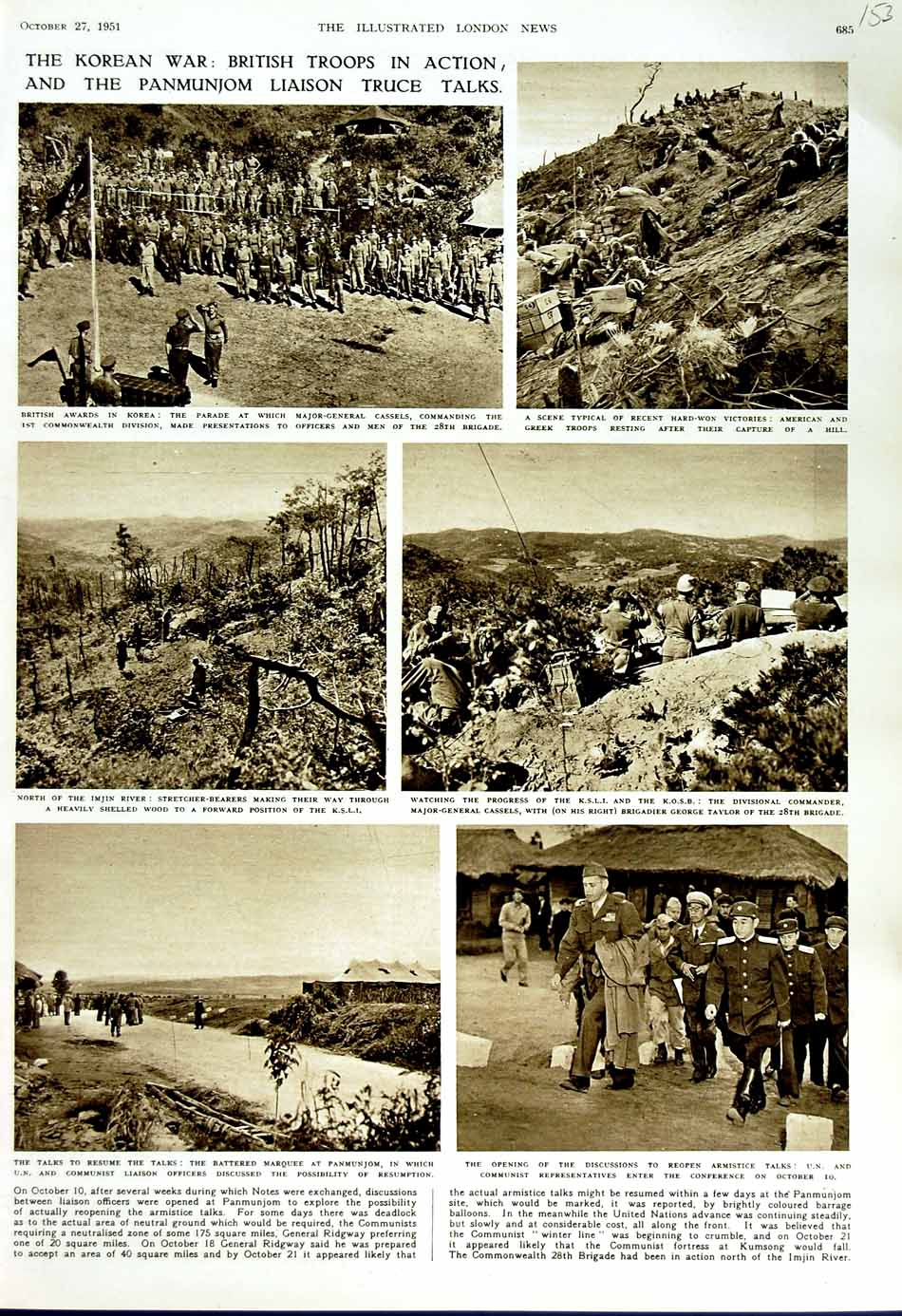 Original Old Vintage Print 1951 Korean War Cassels Siers Panmunjom Greek Army