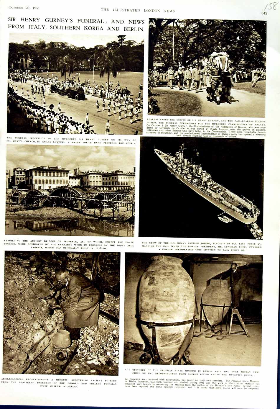 Original Old Vintage Print 1951 Henry Gurney Funeral Kuala Lumpur Archaeology