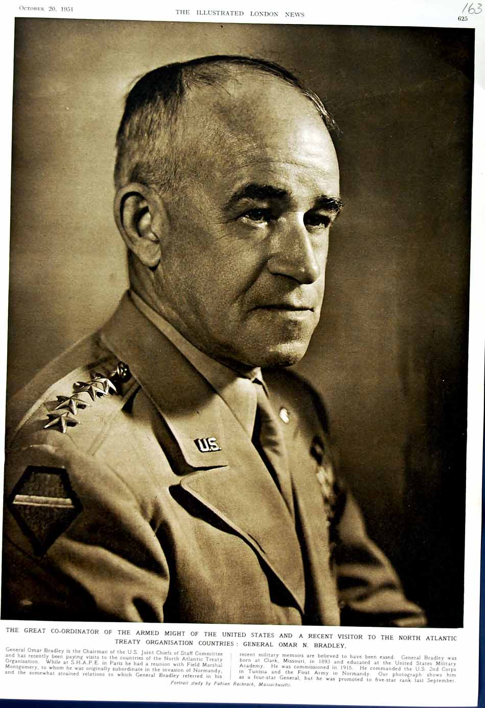 Old Vintage Print 1951 Portrait General Omar Bradley United States Army 20th