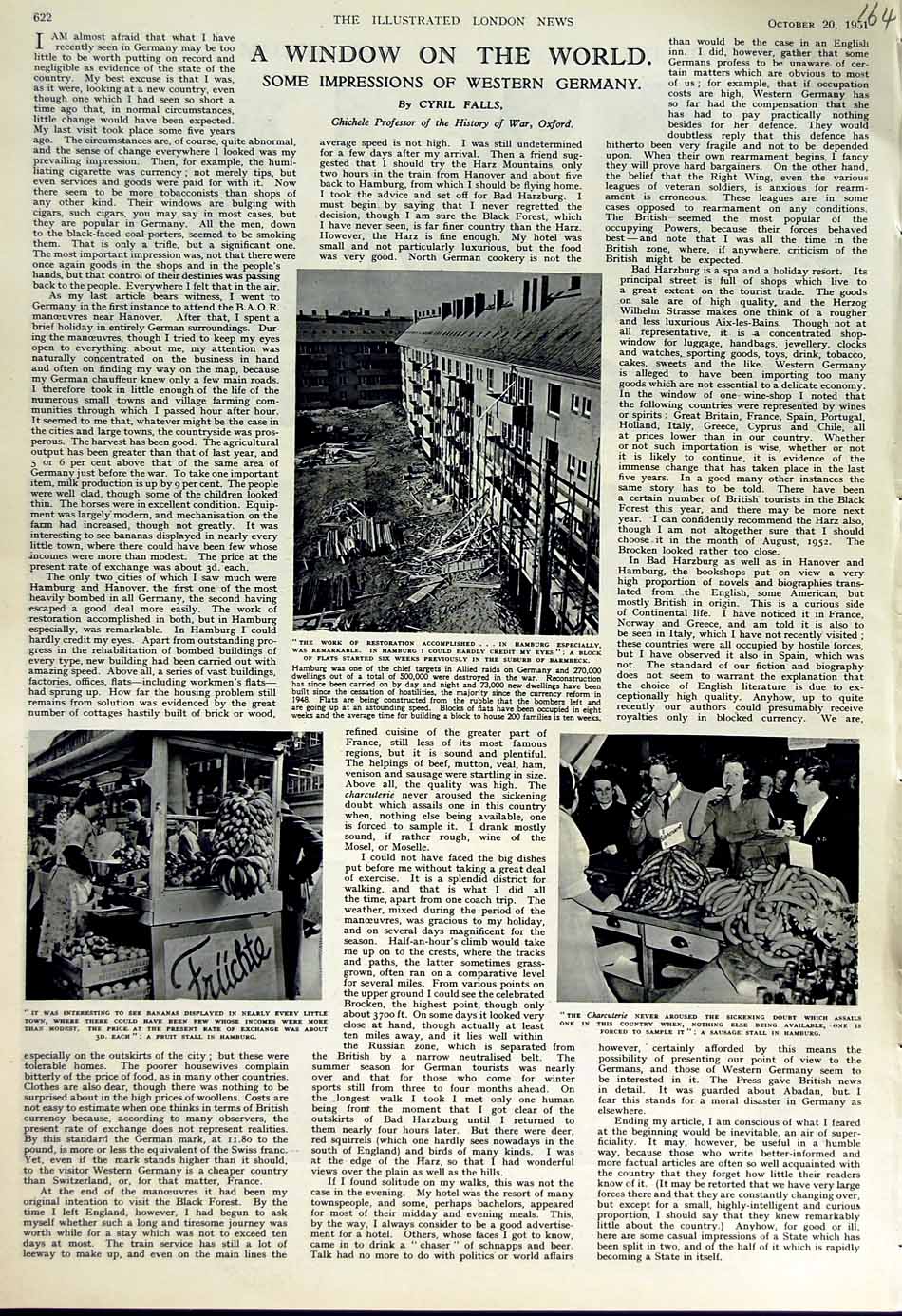 Original Old Vintage Print 1951 Germany Hamburg Sausage Stall Market Bananas