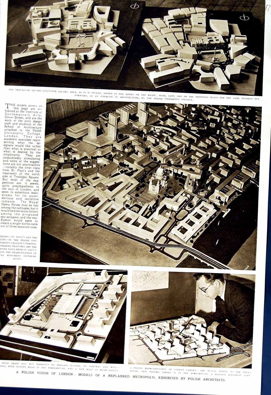 Original Old Vintage Print 1951 London Model Polish Architect Trafalgar Euston