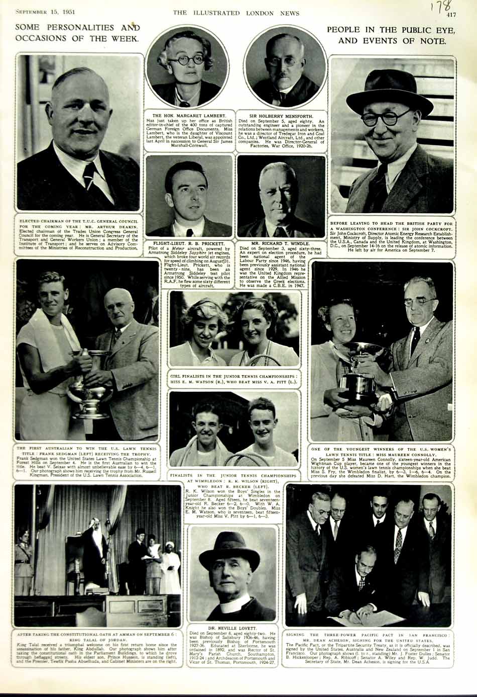 Old Vintage Print 1951 People Deakin Cockcroft Lovett Talal Jordan Dean 20th