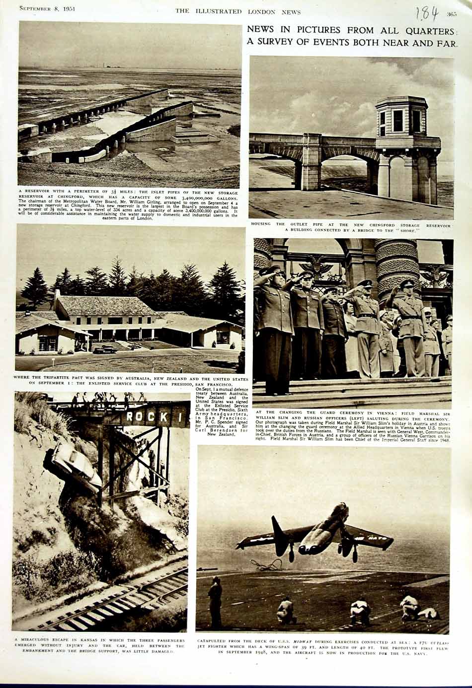 Old Vintage Print 1951 Reservoir Chingford San Francisco Kansas America 20th
