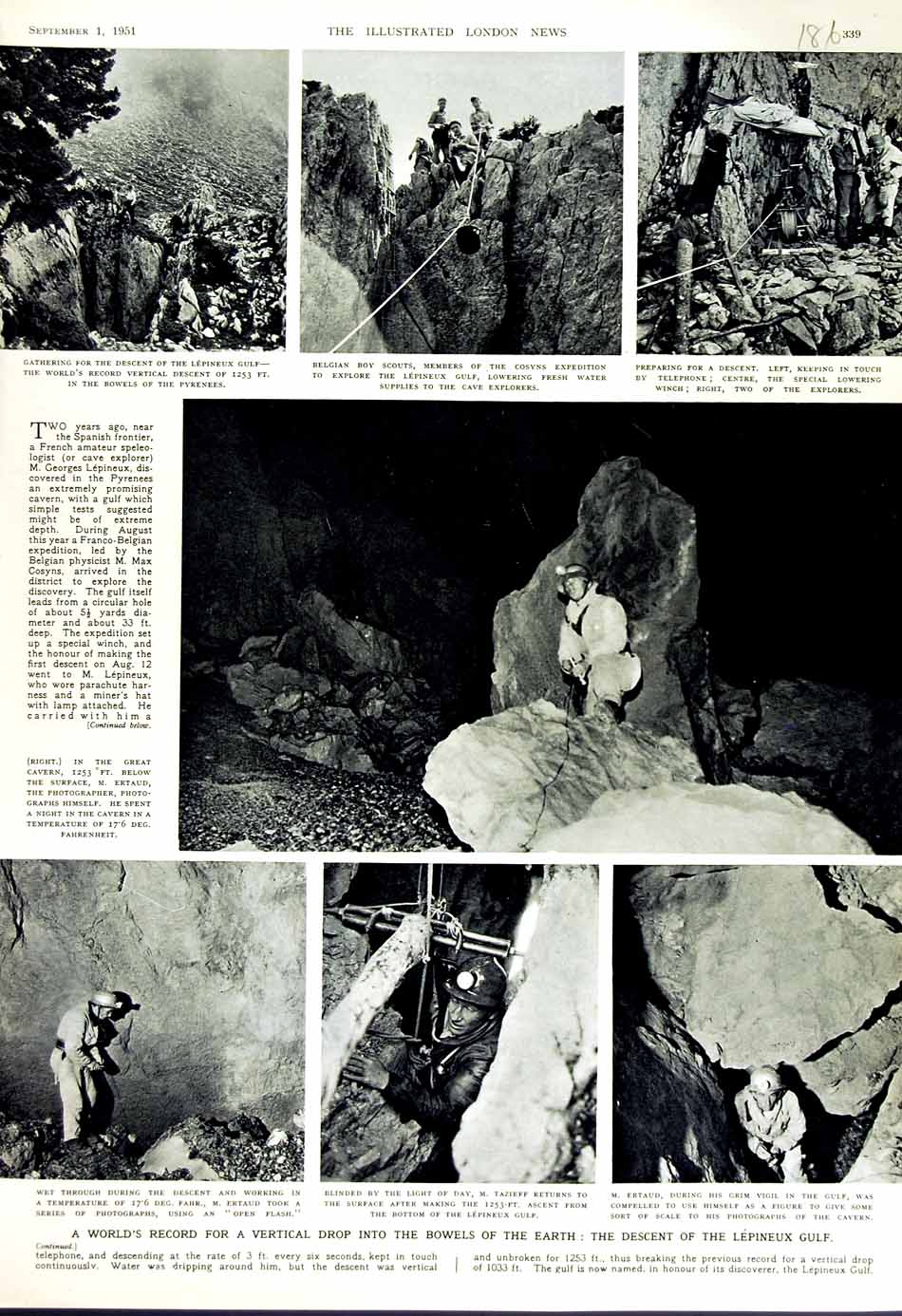 Original Old Vintage Print 1951 Mountain Climbing Lepineux Gulf Pyrenees Scouts