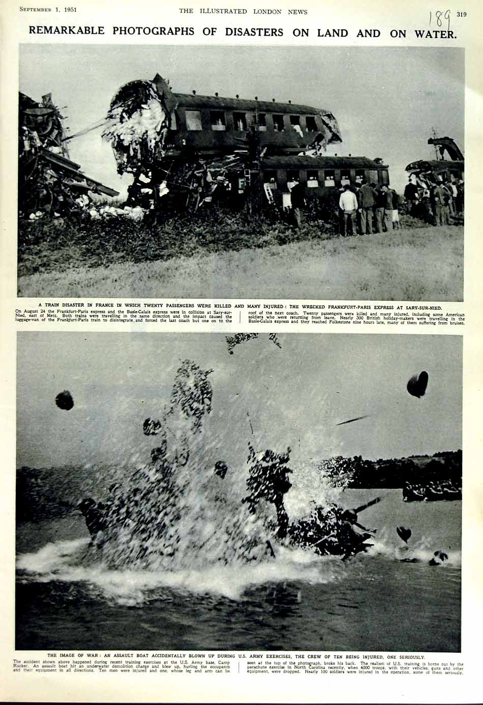 Original Old Vintage Print 1951 Train Crash France Frankfurt Paris Rucker Army