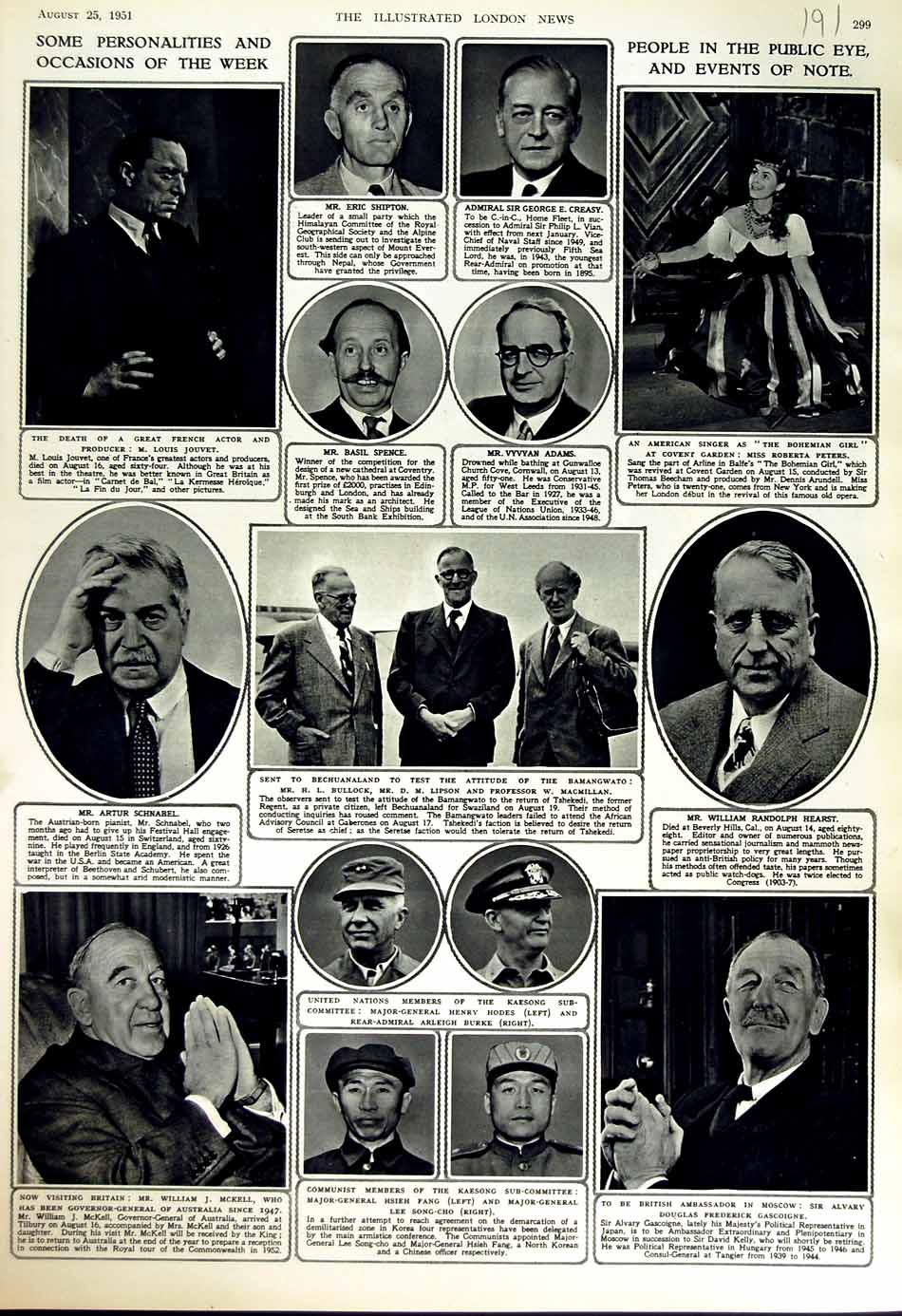 Old Vintage Print 1951 People Shipton Creasy Macmillan Mckell Gascoigne 20th
