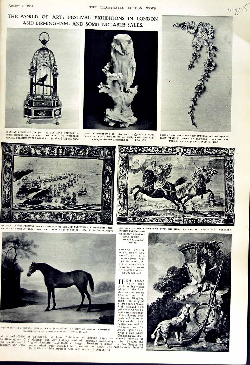 Old Vintage Print 1951 London Exhibition Horse Squirrel Tapestry Art Sale 20th