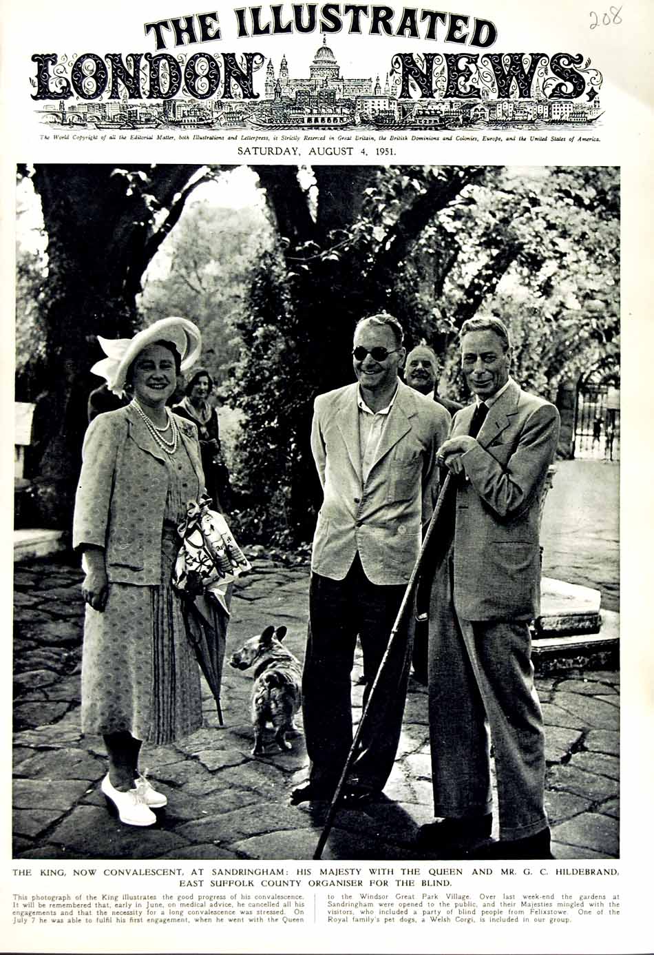 Old Vintage Print 1951 King England Sandringham Queen Hildebrand Suffolk 20th