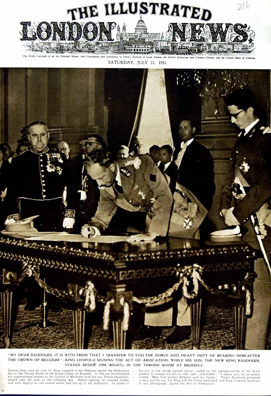 Original Old Vintage Print 1951 King LeopBelgium Baudouin Throne Room Royalty