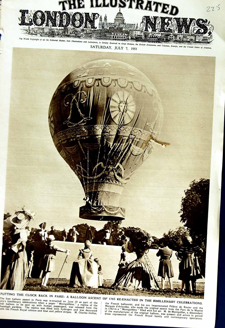 Original Old Vintage Print 1951 Paris France Balloon Ascent Bimillenary Rozier