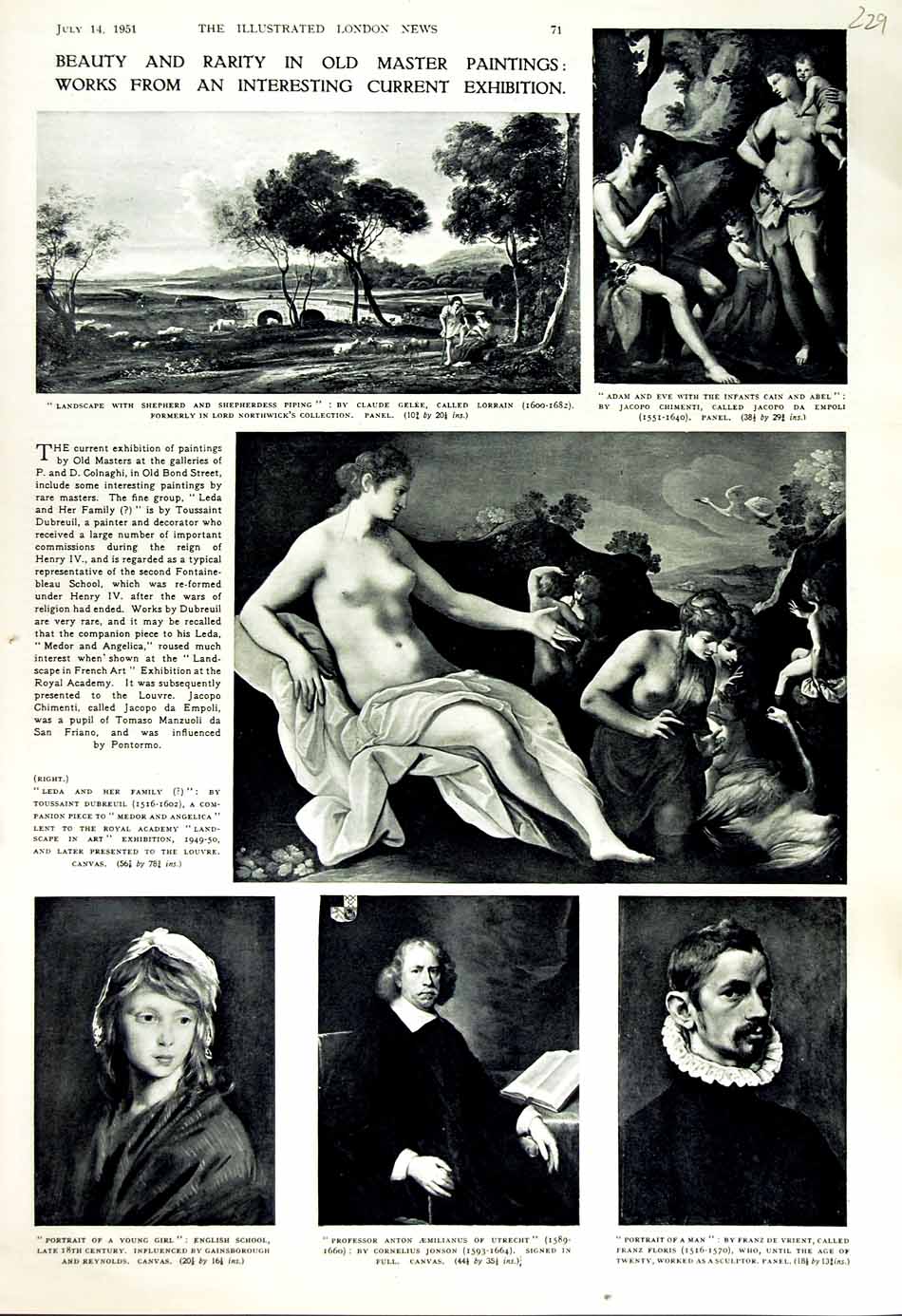 Original Old Vintage Print 1951 Art Paintings Gainsborough Johnson Bond Street