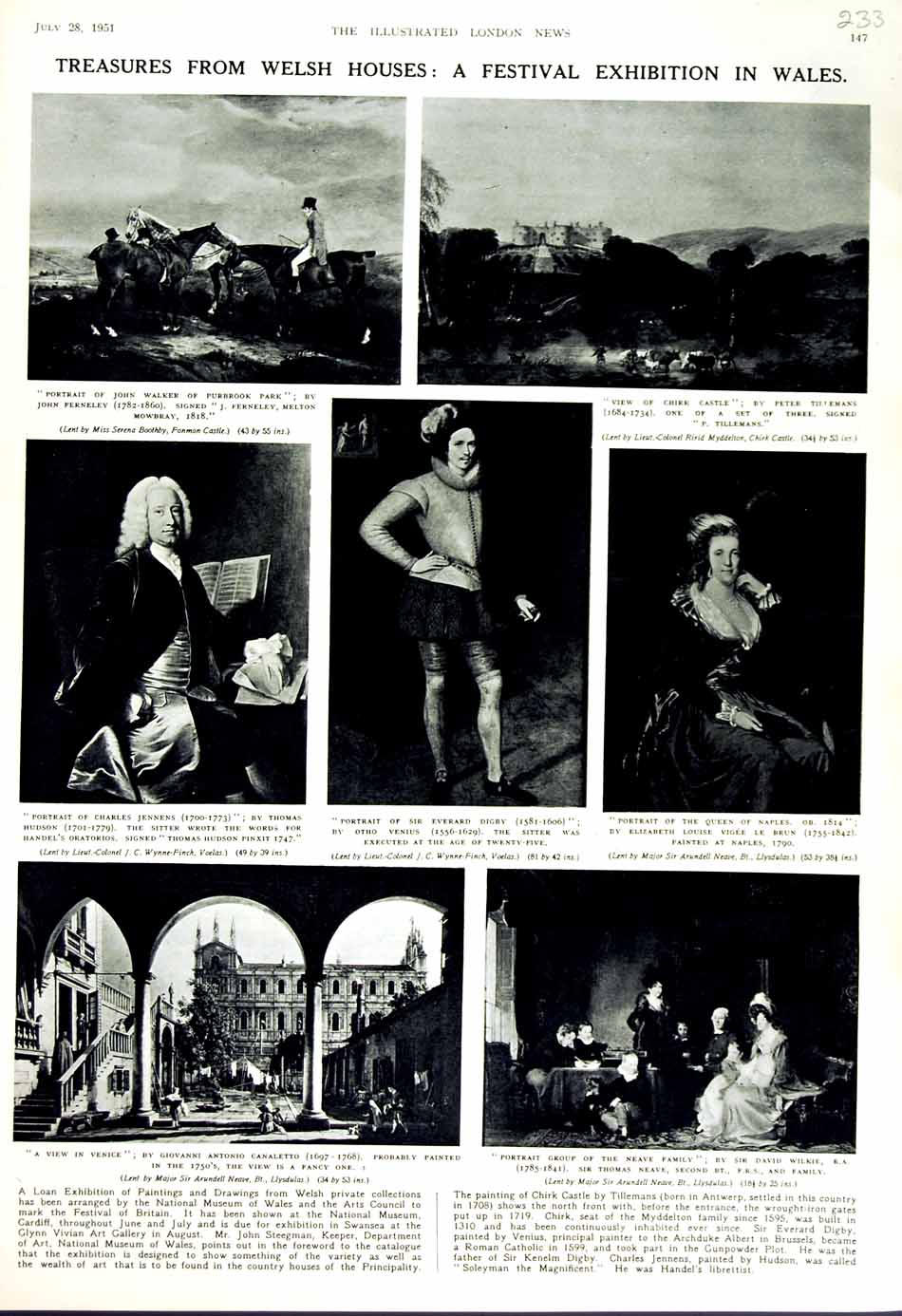 Original Old Vintage Print 1951 Wales Everard Digby Walker Jennens Queen Naples