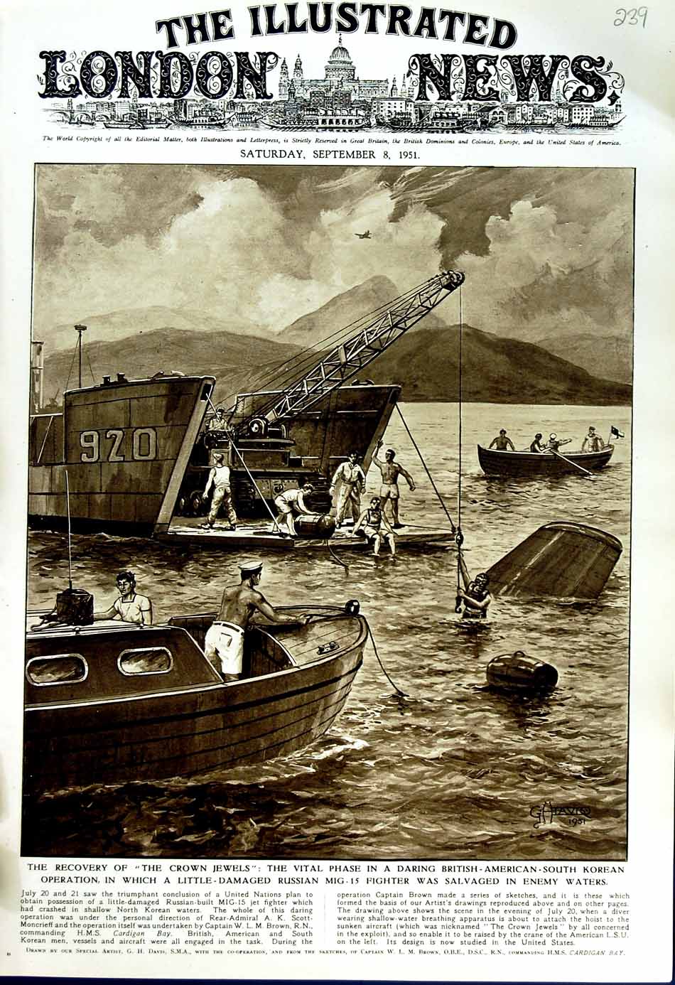 Original Old Vintage Print 1951 Crown Jewels Ship Korea Sea Captain Brown War