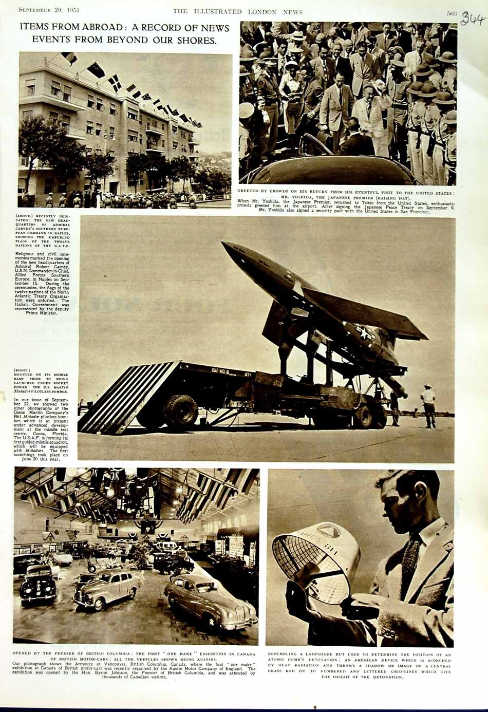 Old Vintage Print 1951 Motor Car Exhibition Bomber Yoshida Carney Naples 20th