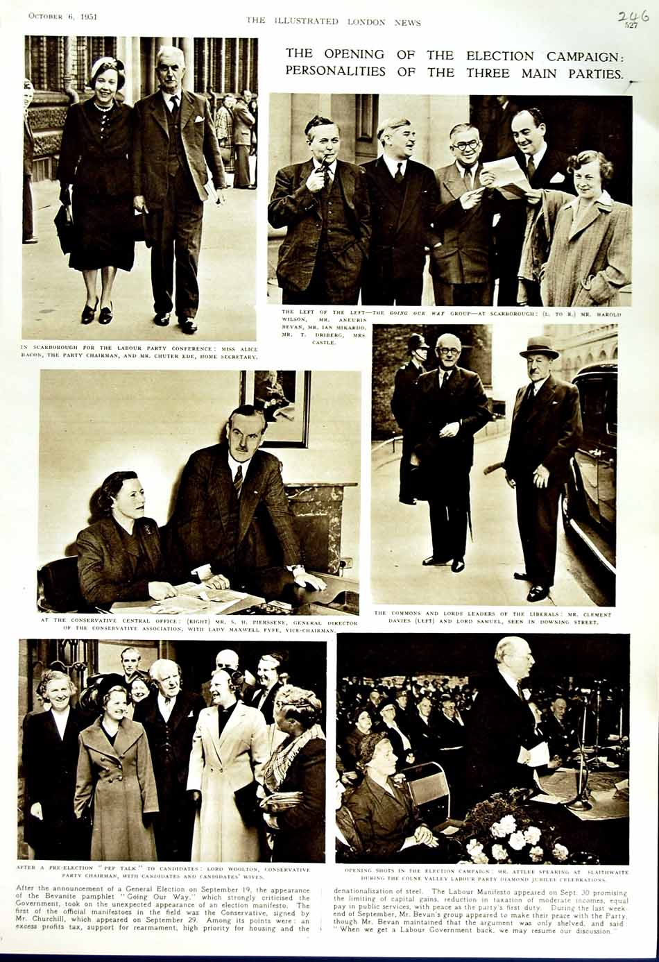 Old Vintage Print 1951 Election Campaign Attlee Woolton Pierssene Davies 20th