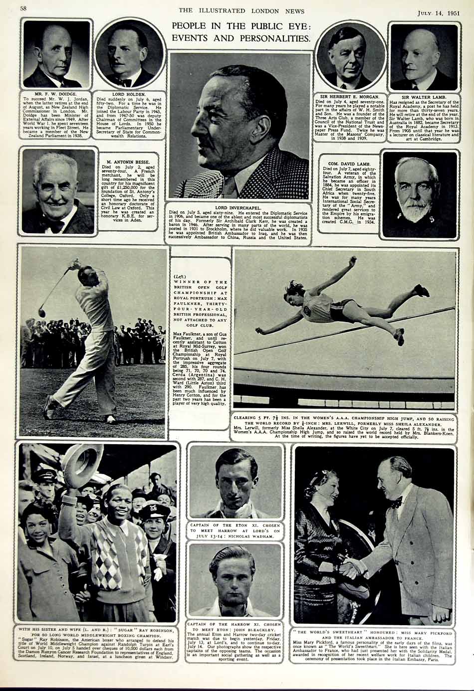 Old Vintage Print 1951 Korea War Carson Kaesong Ship Sport Golf Lerwill 20th