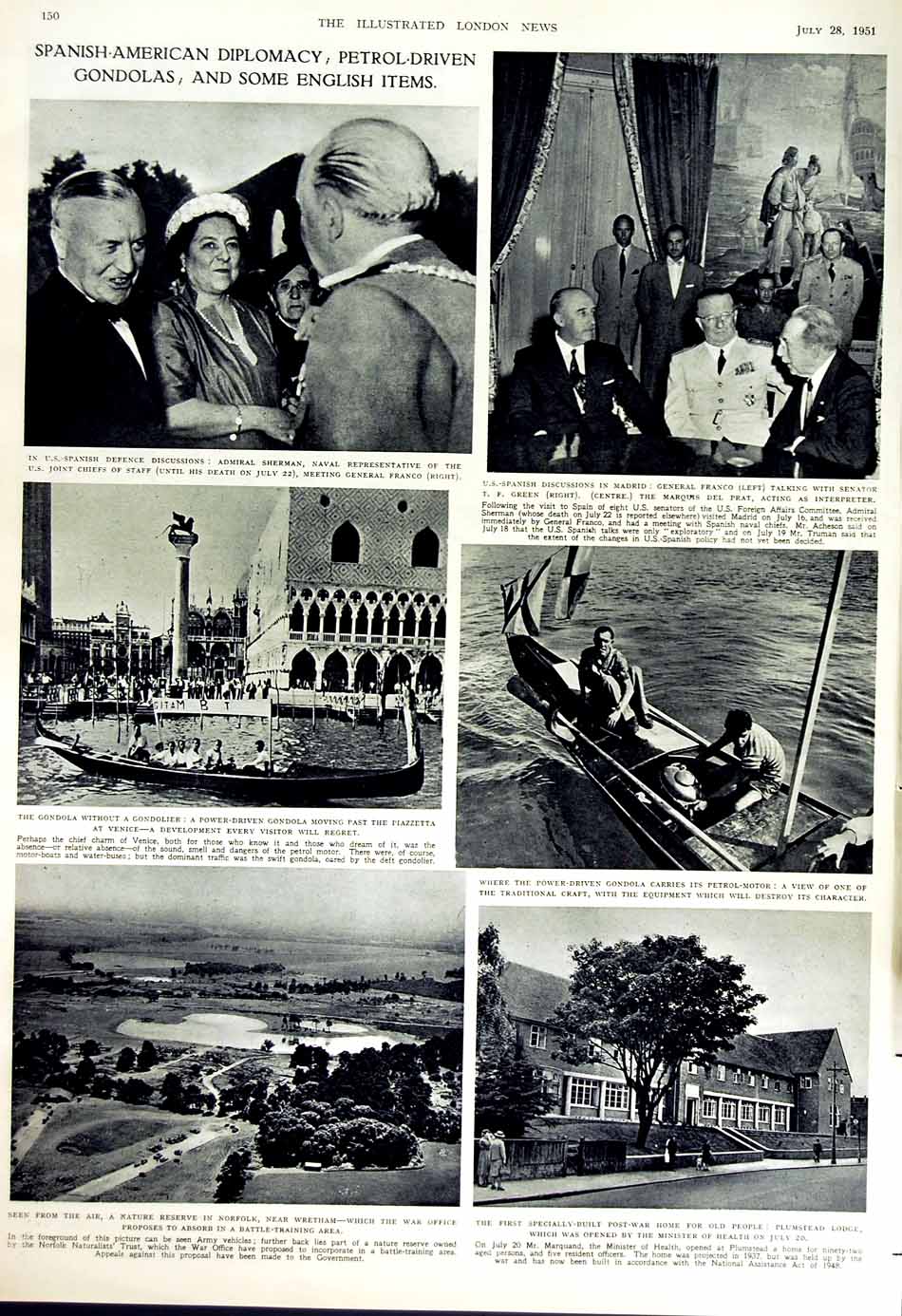 Original Old Vintage Print 1951 Harriman Persia Shah Norfolk Gondola Sherman