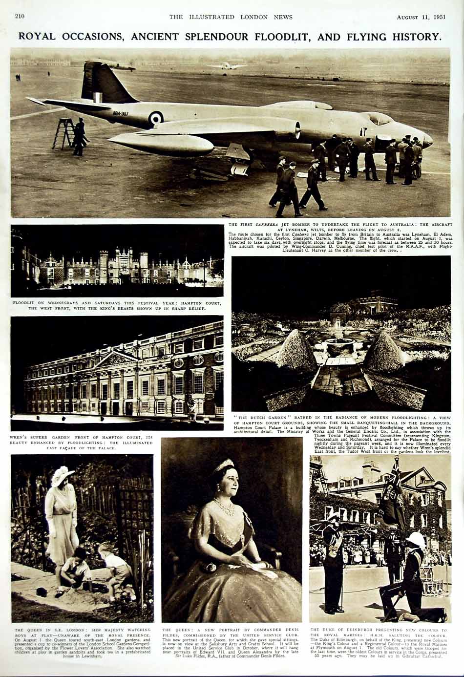 Old Vintage Print 1951 Cowes Yacht Sport Jersey Flowers Aircraft Queen 20th