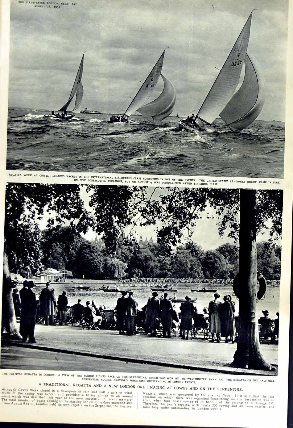 Old Vintage Print 1951 Edinburgh Festival Music Regatta Cowes Serpentine 20th