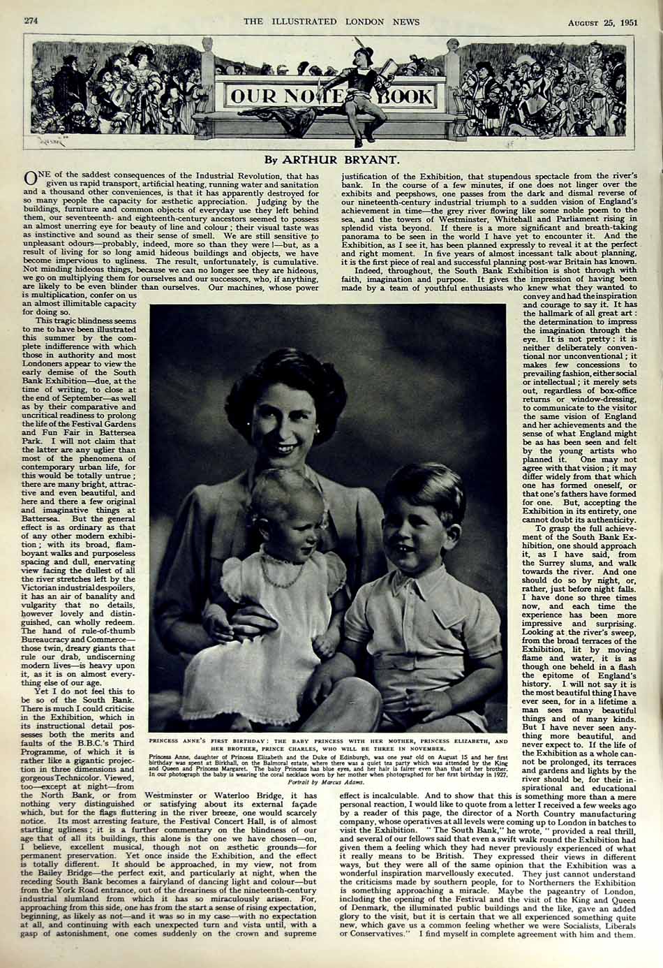 Old Vintage Print 1951 Edinburgh Pipers March Princess Anne Charles Baby 20th