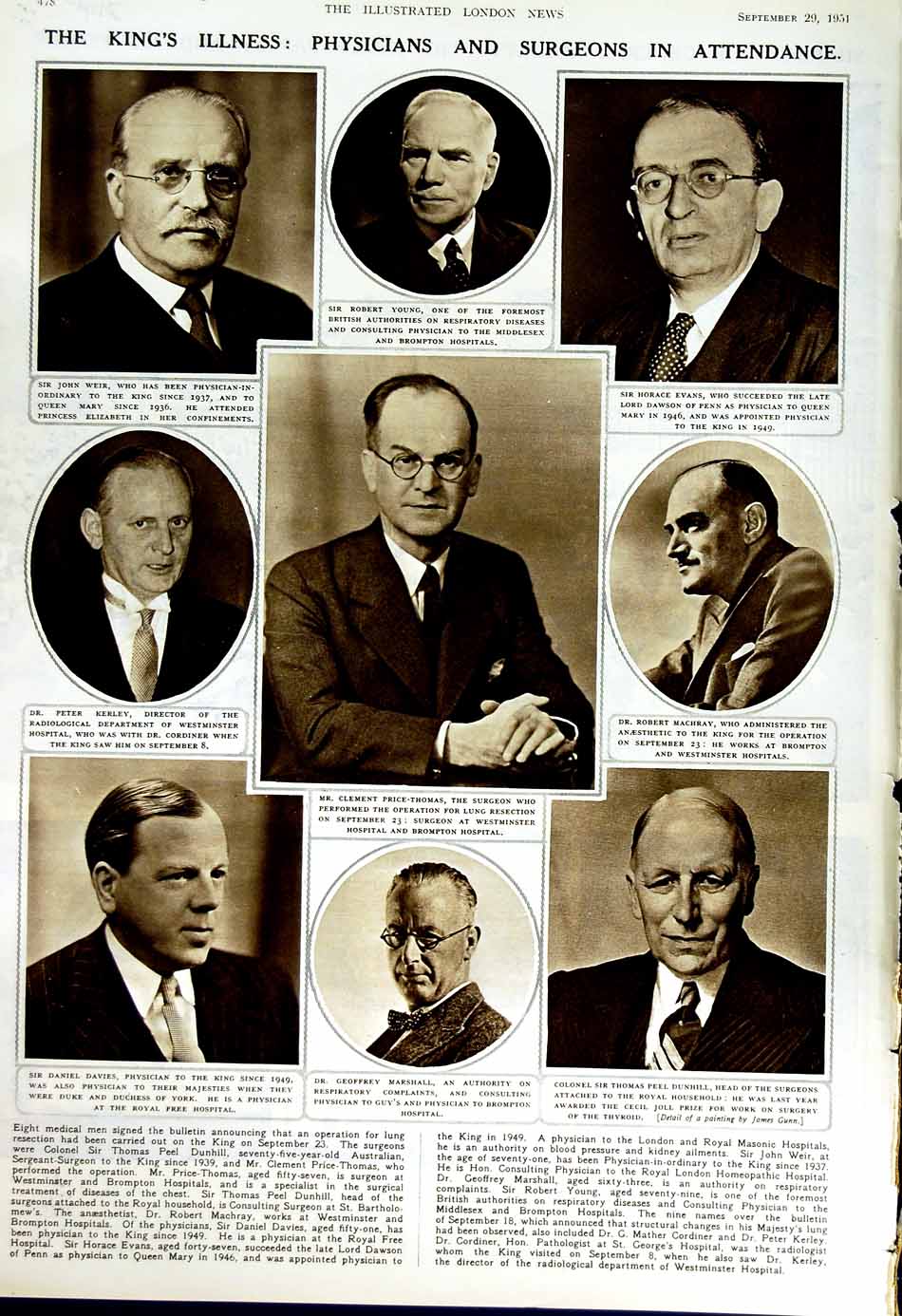 Old Vintage Print 1951 Queen Mary Princess Elizabeth Buckingham Surgeons 20th