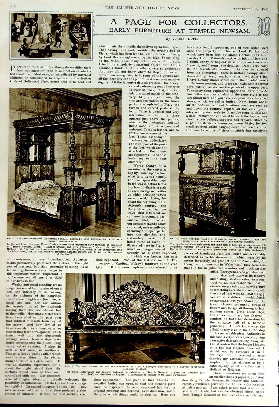 Antique Old Print 1951 America Radio-Relay Wyoming Furniture Farnley Hall 20th