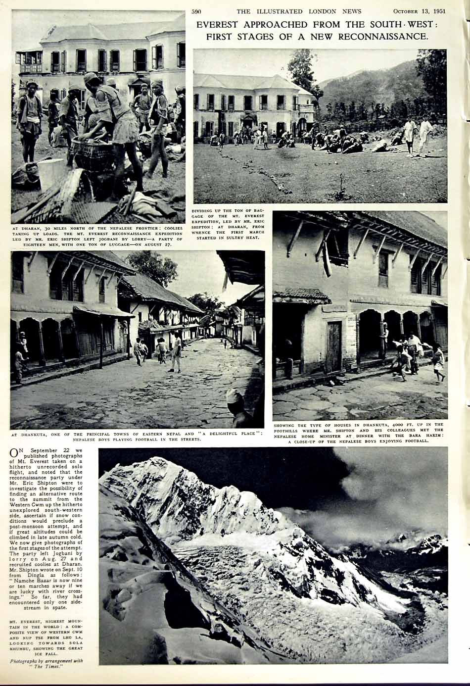 Old Vintage Print 1951 Victoria Albert Musuem Everest Dhankuta Shipton 20th