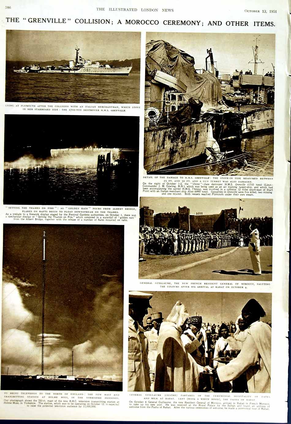 Antique Old Print 1951 Parliament House Lords Greenville Ship Pasha Rabat 20th