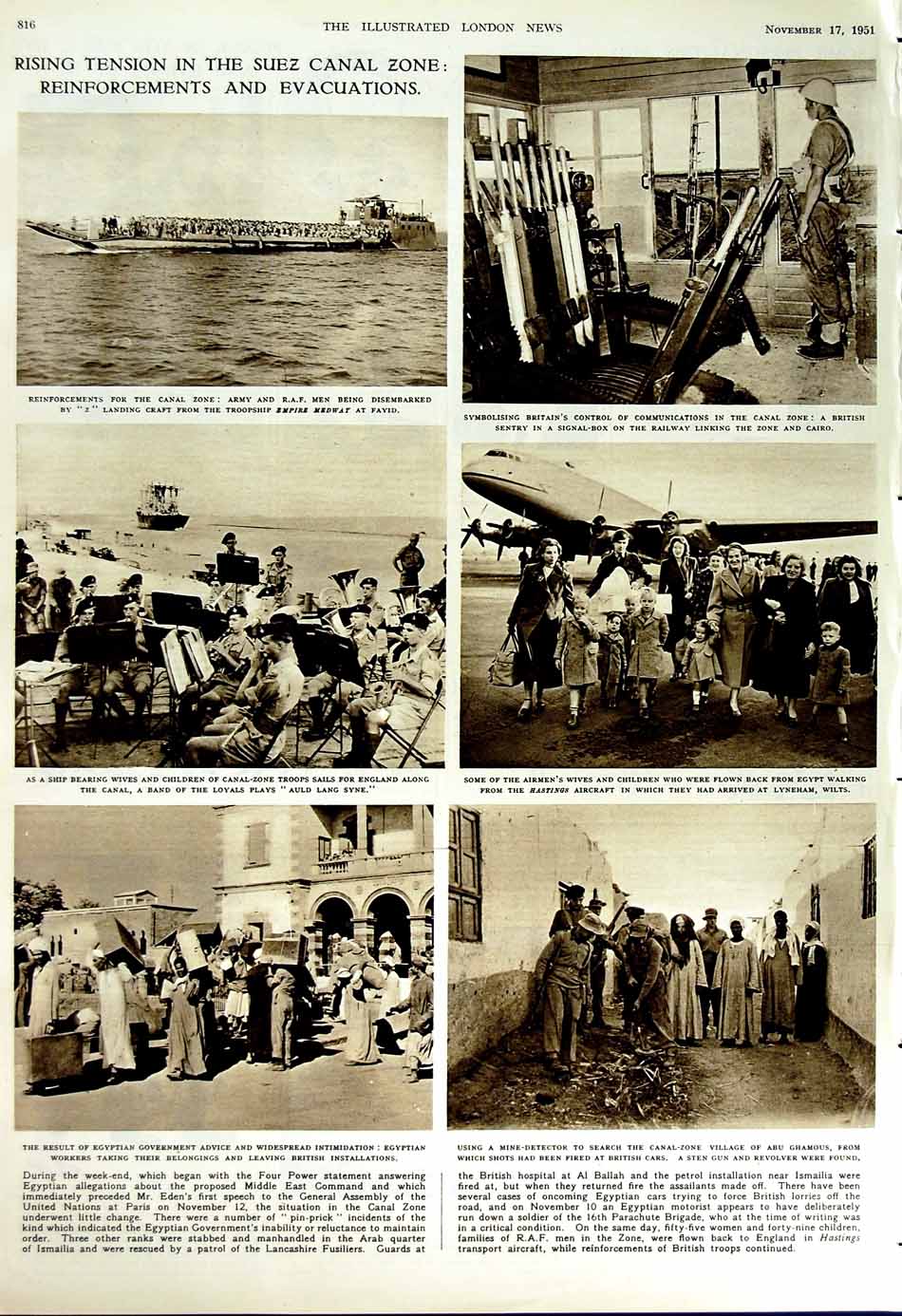 Original Old Vintage Print 1951 Royal Albert Hall Music Suez Canal Ship Egypt