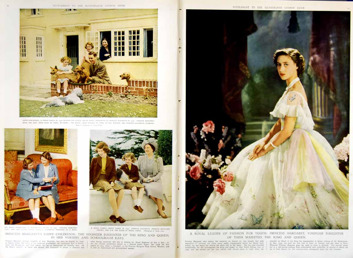 Original Old Vintage Print 1951 Princess Margaret Elizabeth Buckingham Colour
