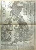 Old Vintage Print 1951 Electoral Map Great Britain Parties Dissolution 20th
