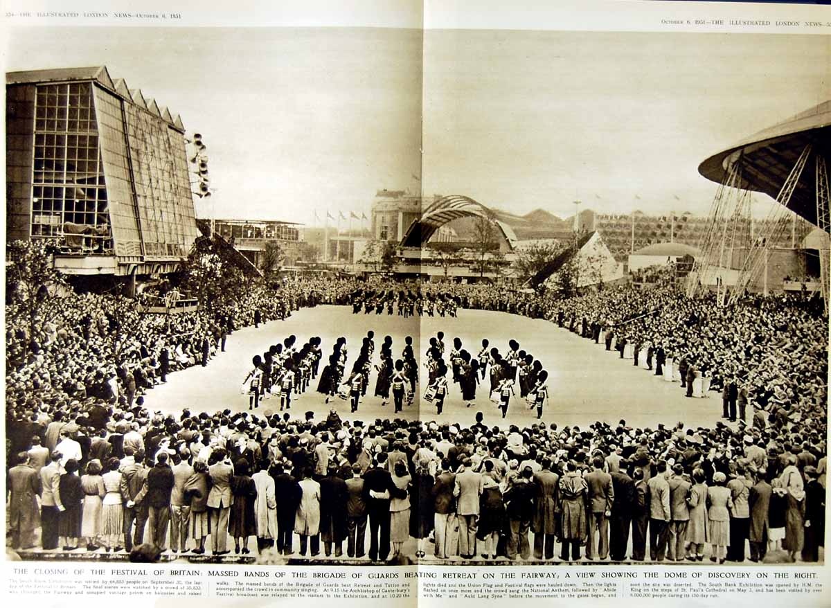 Original Old Vintage Print 1951 Festival Britain Pipe Band South Bank London
